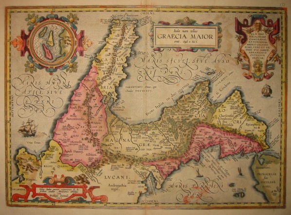 Ortelius Abraham (1528-1598) Itala nam tellus Graecia maior erat 1603 Anversa, Jean Baptiste Vrients 